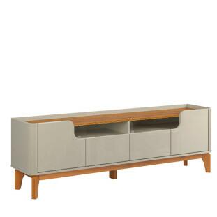 Rack com 180cm Cantos Arredondados 4 portas Para Tv 75 Flip 1.8 Patrimar Off White/Cumaru