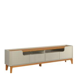 Rack com 220cm Cantos Arredondados 4 portas Para Tv 75 Flip 2.2 Patrimar Off White/Cumaru
