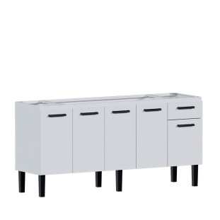 Gabinete de Aço Para Pia de 180cm 5 Portas 1 Gaveta 174x85x50cm Atena Cozimax Branco