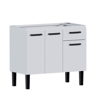 Gabinete de Aço Para Pia de 100cm 3 Portas 1 Gaveta 96x85x50cm Atena Cozimax Branco