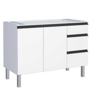 Gabinete de Aço Para Pia 140cm 3 Gavetas Cozinha Gaia Cozimax Branco 