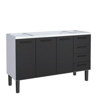 Gabinete de Aço Para Pia 150cm 3 Portas 4 Gavetas 144x91x52cm Juno Cozimax Preto
