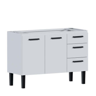 Gabinete de Aço Para Pia de 120cm 2 Portas 3 Gaveta 117x85x50cm Atena Cozimax Branco