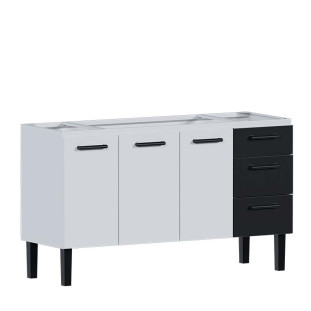 Gabinete de Aço Para Pia de 150cm 3 Portas 3 Gaveta 144x85x50cm Atena Cozimax Branco/Preto