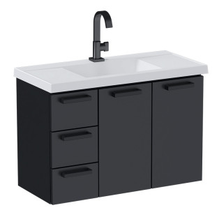 Gabinete Suspenso Para Banheiro Aço 81x57x36cm Com Lavatório Damasco 80 Cozimax Preto