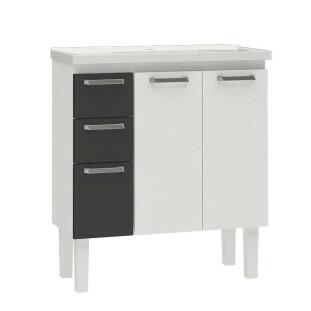 Gabinete Para Banheiro Aço Damasco Com Pés 80 Cozimax Branco/Preto