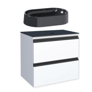 Gabinete Para Banheiro Aço 60x57x44cm com Cuba Nimbus Preta Gaia 60 Cozimax Branco