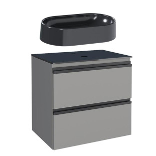 Gabinete Para Banheiro Aço 60x57x44cm com Cuba Nimbus Preta Gaia 60 Cozimax Cinza