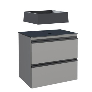 Gabinete Para Banheiro Aço com Cuba Prisma Preta 60x57x44cm Gaia 60 Cozimax Cinza