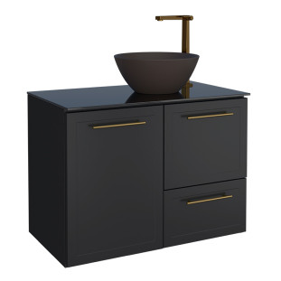 Gabinete Para Banheiro Aço 77x56x45cm Com Cuba Louça Cuia Preta Jambo 80 Cozimax Preto