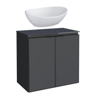 Gabinete Para Banheiro Aço 60x57x33cm Tampo Vidro Com Cuba Bali Branca Umbu Cozimax Preto