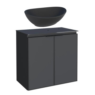 Gabinete Para Banheiro Aço 60x57x33cm Tampo Vidro Com Cuba Bali Preta Umbu Cozimax Preto