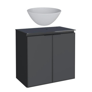 Gabinete Para Banheiro Aço 60x57x33cm Tampo Vidro Com Cuba Cuia Branca Umbu Cozimax Preto