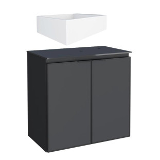 Gabinete Para Banheiro Preto Aço Umbu Tampo Vidro Com Cuba Prisma Base Cozimax 