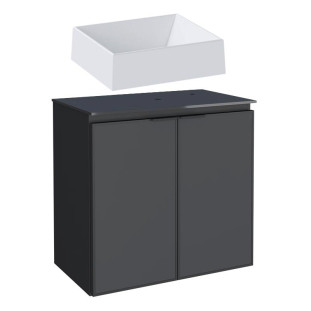 Gabinete Para Banheiro Aço 60x57x33cm Tampo Vidro Com Cuba Prisma Branca Umbu Cozimax Preto