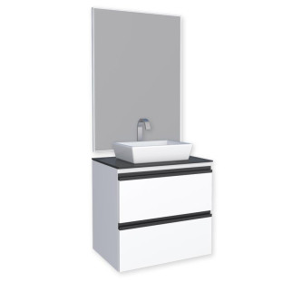 Conjunto Para Banheiro Aço Gaia 60 com Espelho e Cuba de Louça Linea Cozimax Branco