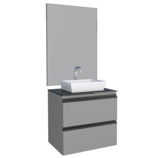 Conjunto Para Banheiro Aço Gaia 60 com Espelho e Cuba de Louça Linea Cozimax Cinza