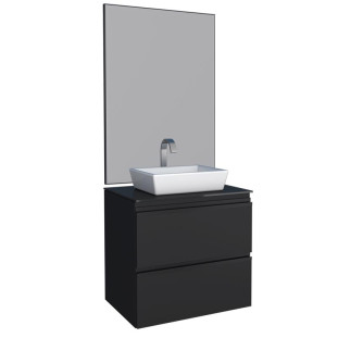 Conjunto Para Banheiro Aço Gaia 60 com Espelho e Cuba de Louça Linea Cozimax Preto