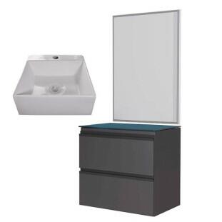 Conjunto Para Banheiro Aço Gaia 60 Com Espelho e Cuba Cubo Cozimax Preto