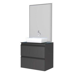 Conjunto Para Banheiro Aço Gaia 60 com Espelho e Cuba de Louça Linea Cozimax Preto