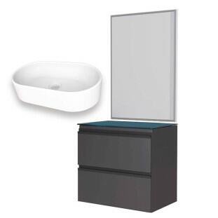 Conjunto Para Banheiro Aço Gabinete Gaia 60 Com Espelho e Cuba Nimbus Cozimax Preto