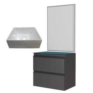 Conjunto Para Banheiro Aço Gabinete Gaia 60 Com Espelho e Cuba Prisma Cozimax Preto