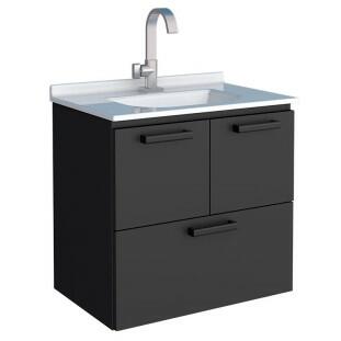Gabinete Para Banheiro Aço Isis 60 Com Lavatório Louça Cozimax Preto