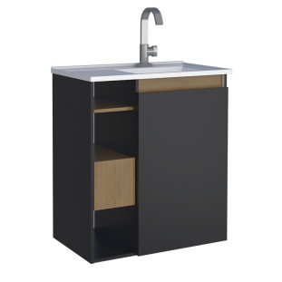 Gabinete Para Banheiro Madeira 62x69x36cm Lotus 60 Sem Pés Cozimax Jequitiba/Preto