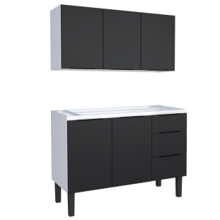 Cozinha Completa Gabinete Para Pia 120cm e Armário Aéreo Júpiter Cozimax Preto