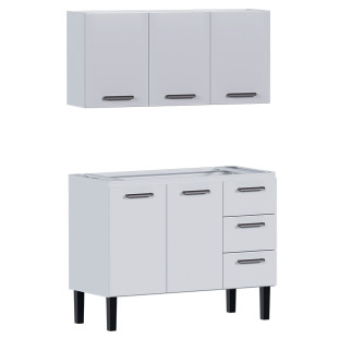 Cozinha de Aço Gabinete Para Pia 120cm com Armário Aéreo Novo Vênus Cozimax Branco
