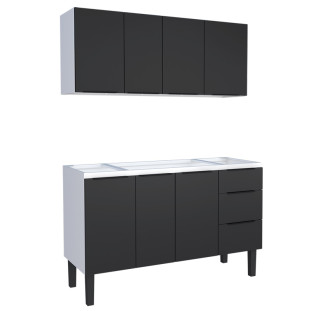Cozinha Completa Gabinete Para Pia 140cm e Armário Aéreo Júpiter Cozimax Preto