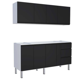 Cozinha Completa Gabinete Para Pia 180cm e Armário Aéreo Gaia Cozimax Preto