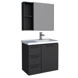 Conjunto Para Banheiro Aço Gabinete com Espelho Ameixa 60 Cozimax Preto