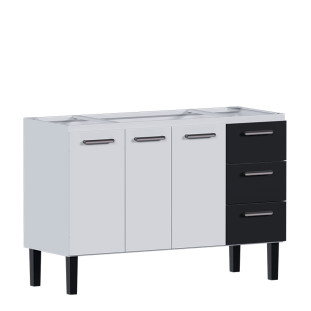 Gabinete de Aço Para Pia de 140cm 3 Gavetas 134x92x52cm Novo Vênus Cozimax Branco/Preto