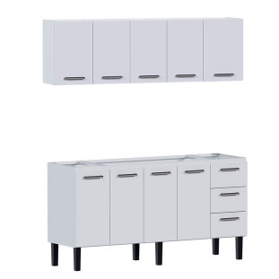 Cozinha de Aço Gabinete Para Pia 180cm com Armário Aéreo Novo Vênus Cozimax Branco