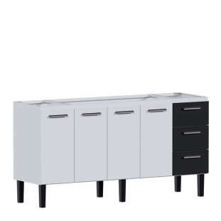 Gabinete de Aço Para Pia de 200cm 3 Gavetas 192x92x52cm Novo Vênus Cozimax Branco/Preto