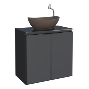 Gabinete Para Banheiro Aço 60x57x33cm Tampo Vidro Com Cuba Bali Marrom Umbu Cozimax Preto