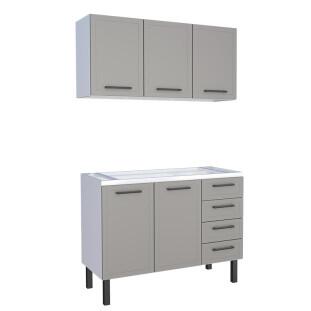 Cozinha Completa Gabinete Para Pia 120 e Armário Aéreo Juno/Apolo 4 Gavetas Cozimax Cinza Argila