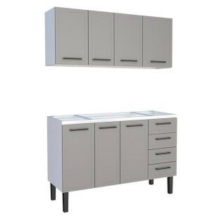 Cozinha Completa Gabinete Para Pia 140 e Armário Aéreo Juno/Apolo 4 Gavetas Cozimax Cinza Argila
