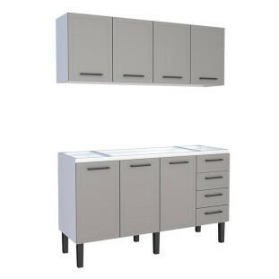 Cozinha Completa Gabinete Para Pia 160 e Armário Aéreo Juno/Apolo 4 Gavetas Cozimax Cinza Argila