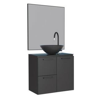 Conjunto Banheiro Aço Gabinete Osiris 60 Com Espelho Gaia e Cuba Cuia Preta Cozimax Preto