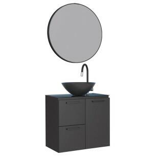 Conjunto Banheiro Aço Gabinete Osiris 60 Com Espelho Luna e Cuba Cuia Preta Cozimax Preto