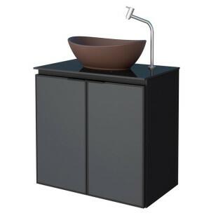 Gabinete Para Banheiro Preto Aço Umbu Tampo Vidro Com Cuba Bali Marrom Cozimax 