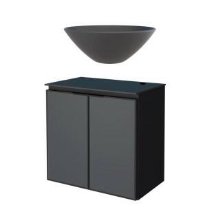 Gabinete Para Banheiro Preto Aço Umbu Tampo Vidro Com Cuba Cuia Preta Cozimax 