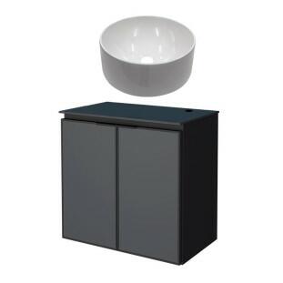 Gabinete Para Banheiro Preto Aço Umbu Tampo Vidro Com Cuba Domo Cozimax 