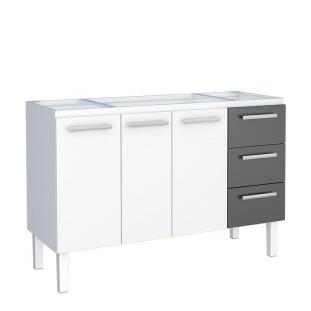 Gabinete de Aço Para Pia de 140cm Vênus 3 Gavetas Cozimax Branco/Preto