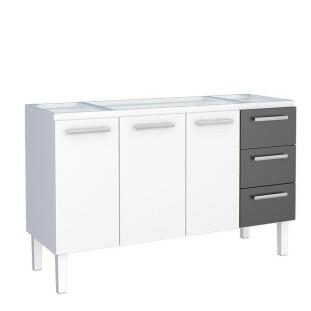 Gabinete de Aço Para Pia de 150cm Vênus 3 Gavetas Cozimax Branco/Preto