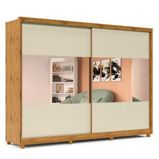 Guarda Roupa Grande 2 Portas com Espelho 100% MDF 278x239x63 Apolo Gelius Madeirado/Off White
