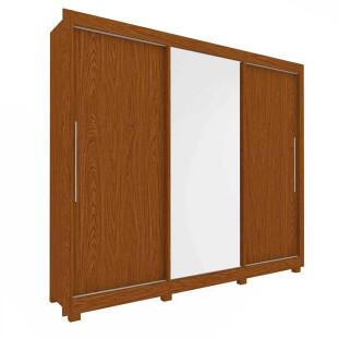 Guarda Roupa Grande Casal 3 Portas Correr 1 Porta de Espelho e Pés 228x226 Royale Gelius Castanho