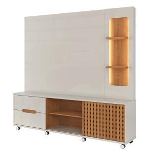 Estante Home Sala 207cm Para TV 70 Pol LED Brise Lukaliam Off White/Jequitiba